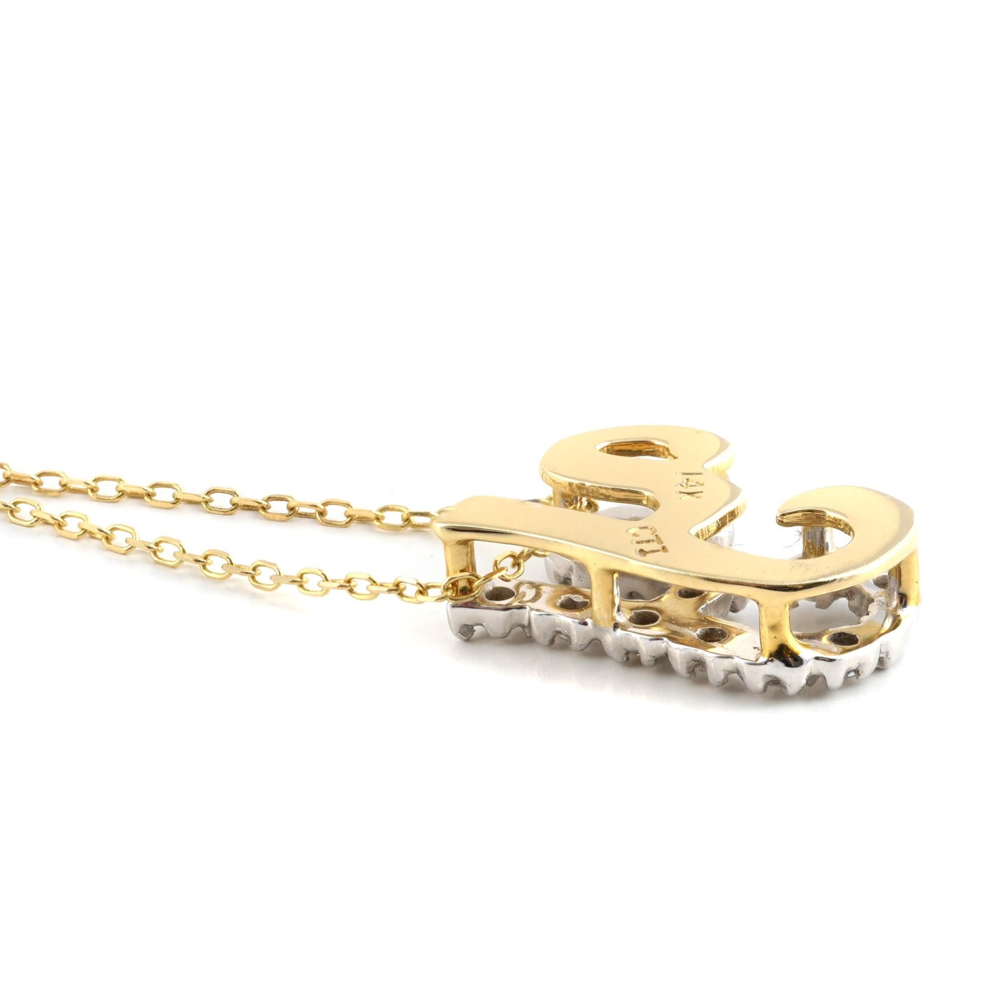 Pendentif « Y » initial avec pierres de diamant 0,13 carat en or blanc et jaune 14 carats Neuf - En vente à Los Angeles, CA