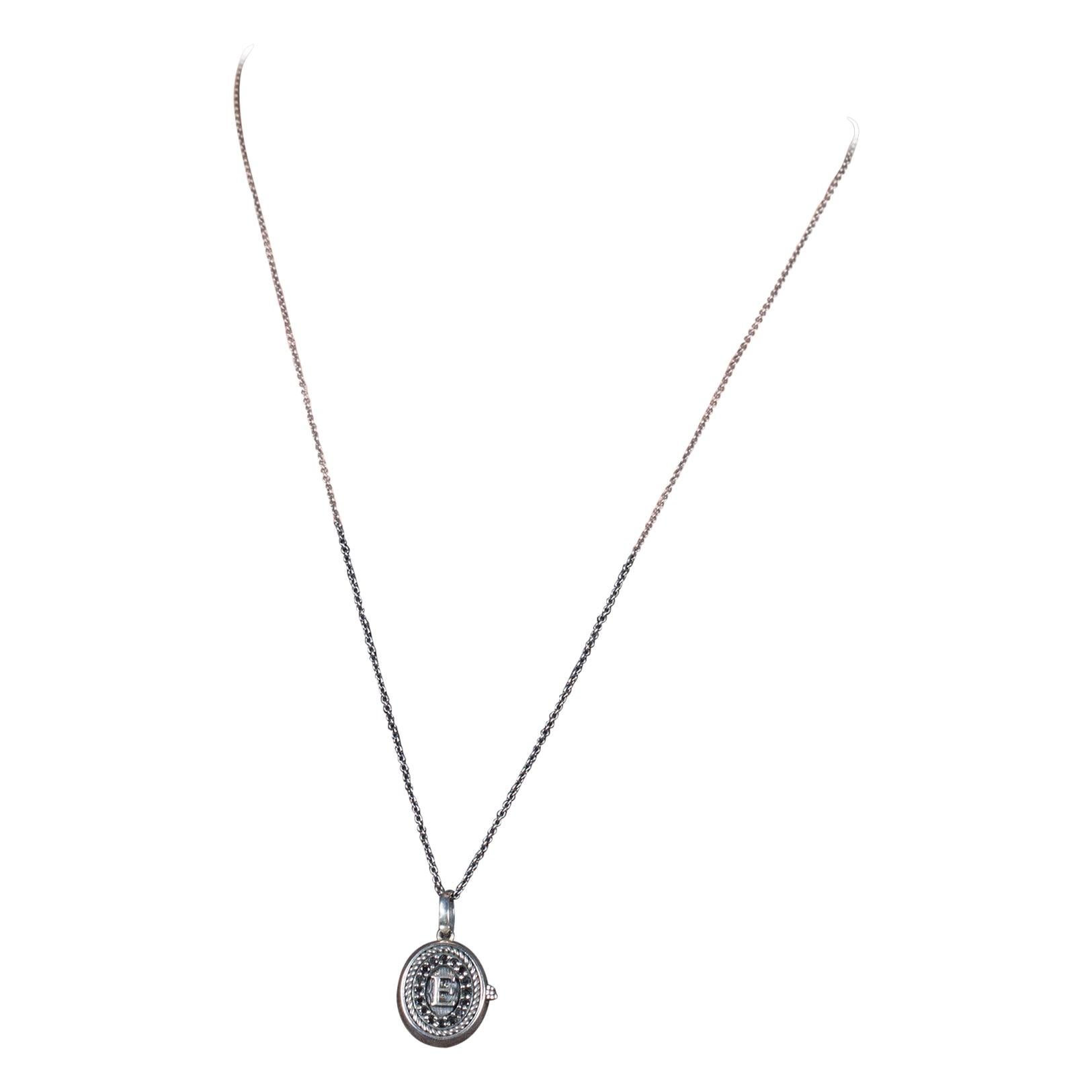 Contemporary Initials Locket Pendant Signet in Silver and Black Diamond Pavè from IOSSELLIANI For Sale