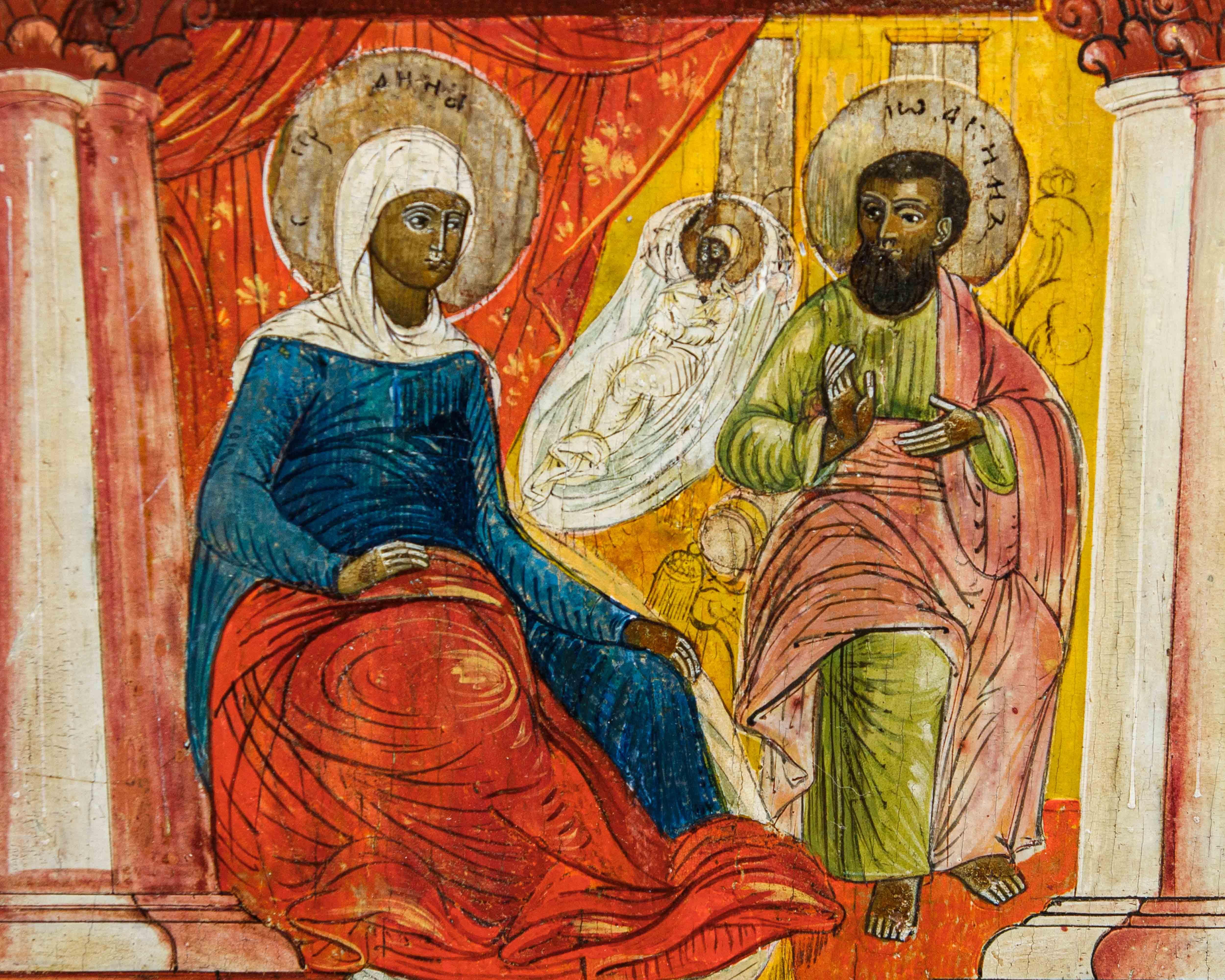 A olio Inizi XIX secolo, Icona della Natività della Madre di Dio in vendita