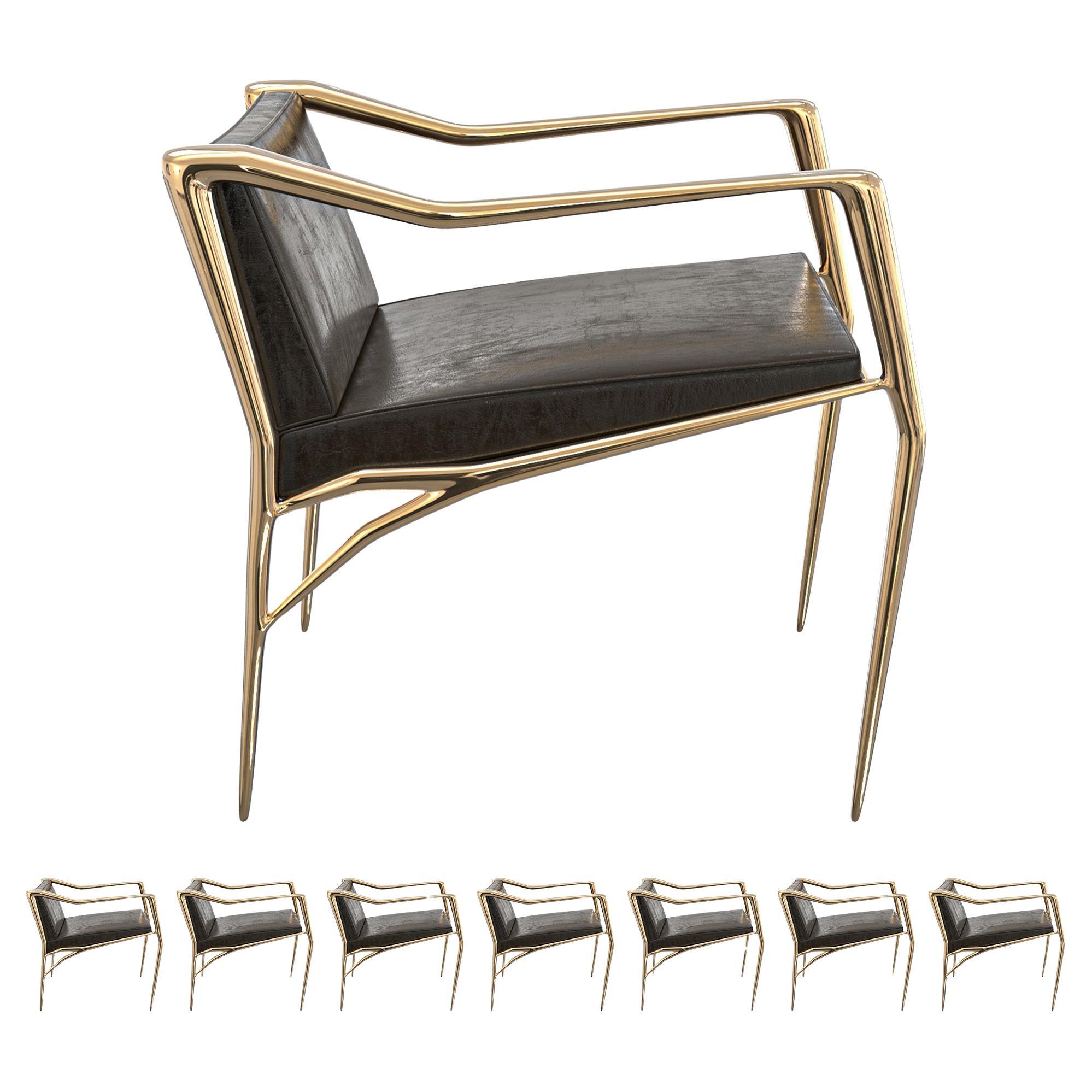 Esszimmerstuhl „Inizio“, achtteilig, mit Bronze, handgefertigt, Istanbul