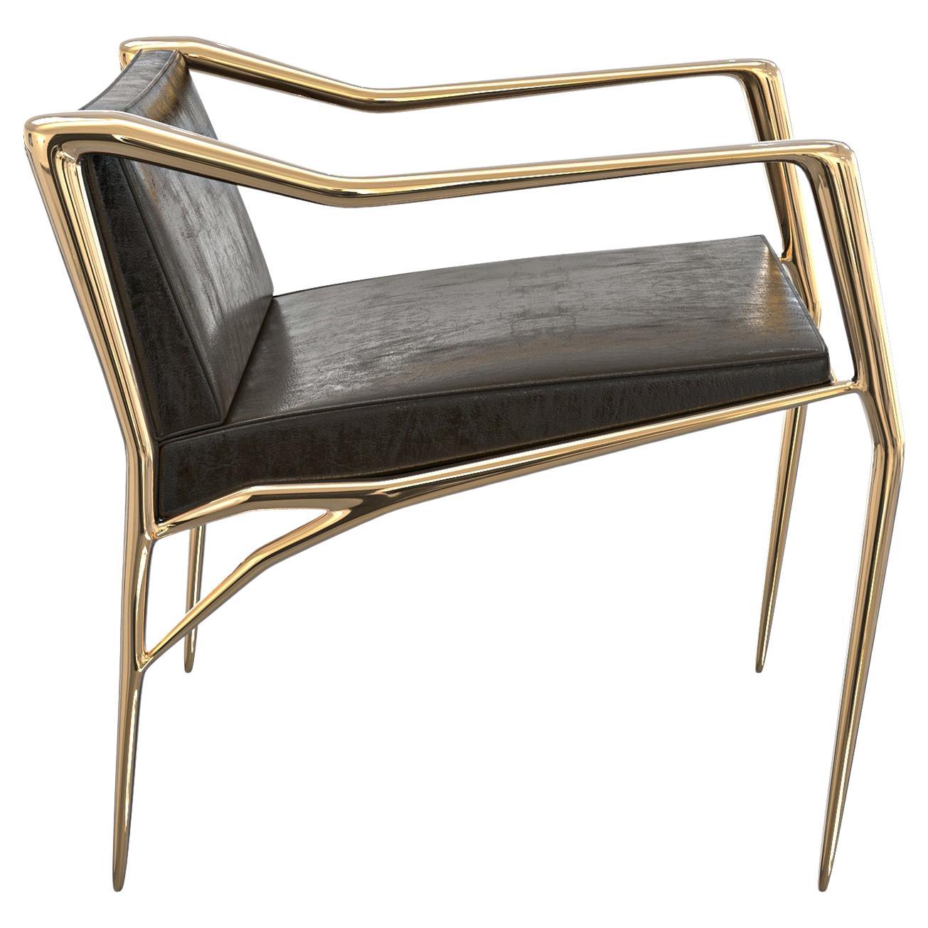 "Inizio" Dining Room Chair with Bronze and Tailor Made Leather For Sale