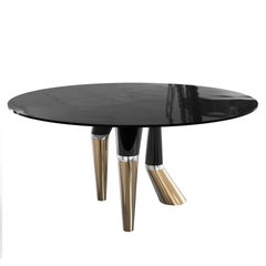 "Inizio" Round Dining Room Table or Desk with Bronze and Stainless Steel