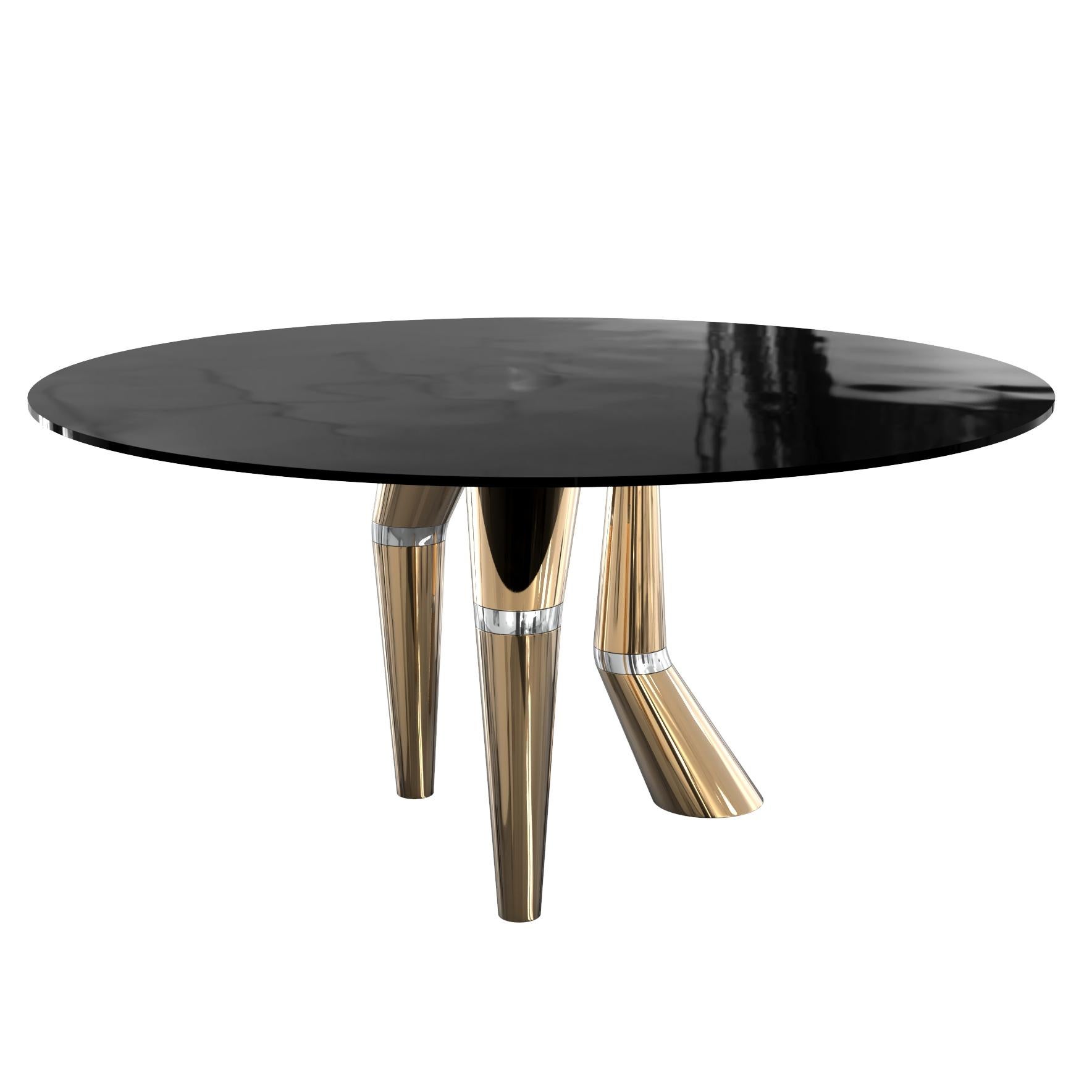 Runder Esstisch oder Schreibtisch „Inizio“ aus Bronze und Edelstahl für das Esszimmer (Türkisch) im Angebot