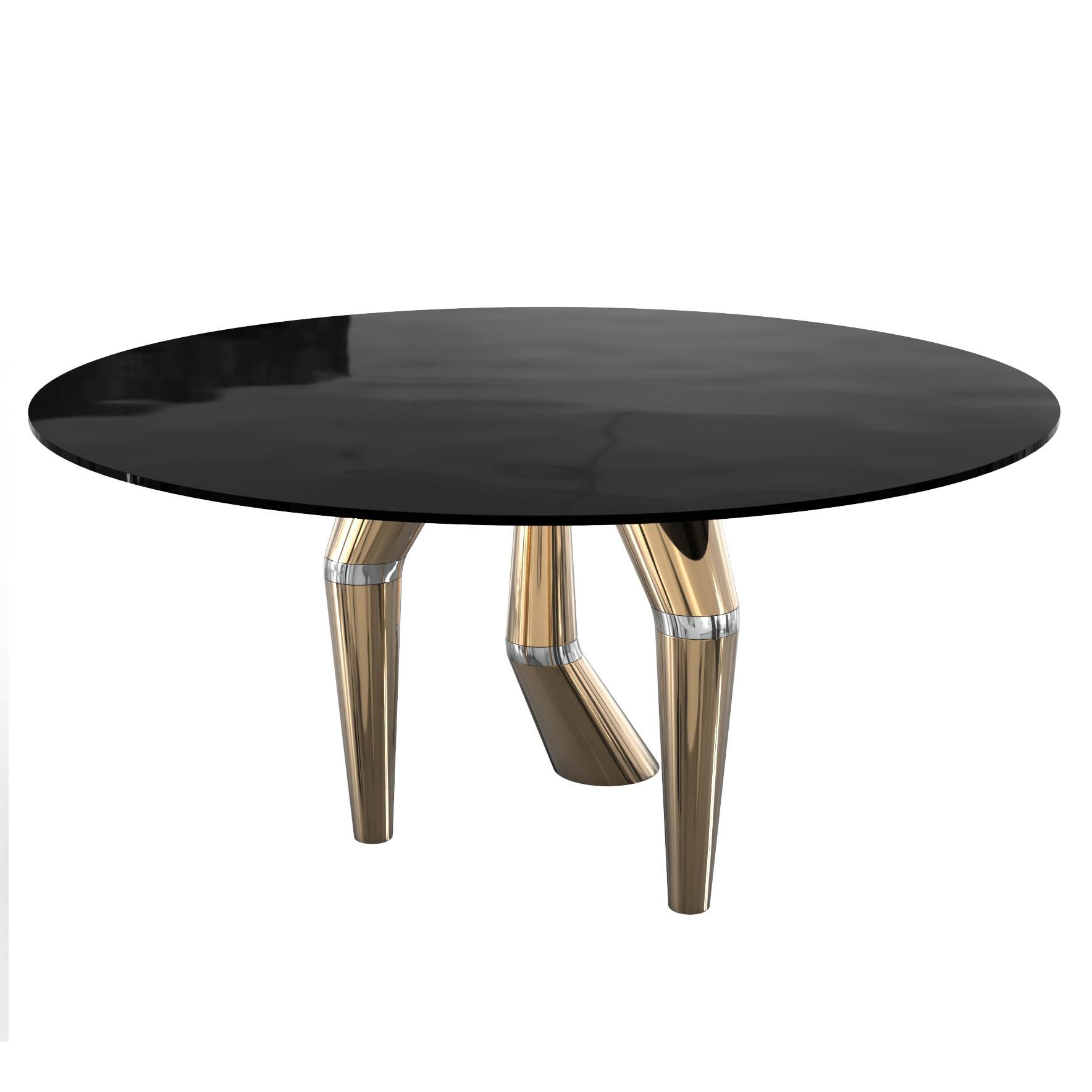 Runder Esstisch oder Schreibtisch „Inizio“ aus Bronze und Edelstahl für das Esszimmer (Handgefertigt) im Angebot