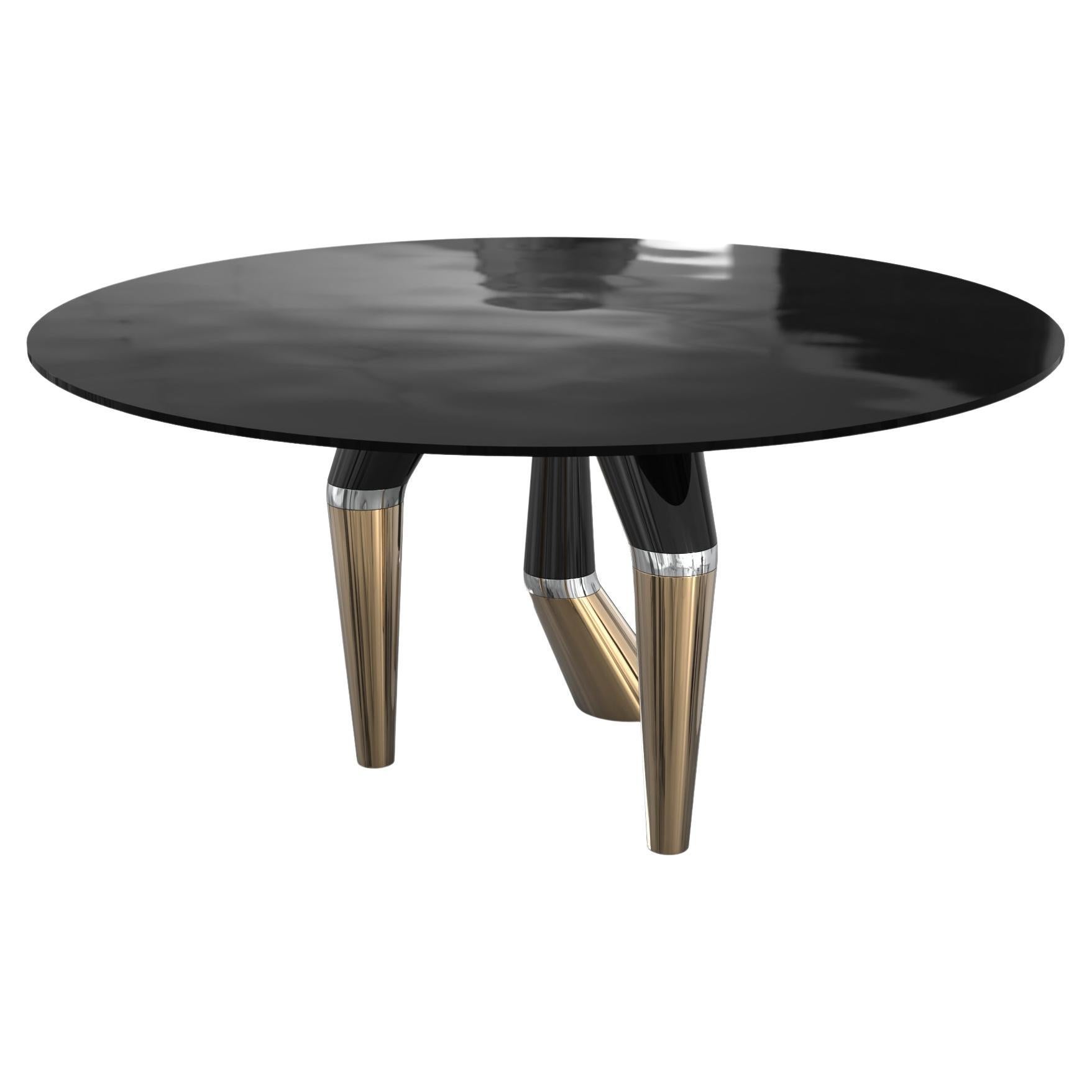 "Inizio" Round Dining Room Table or Desk with Bronze and Stainless Steel