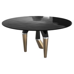 "Inizio" Round Dining Room Table or Desk with Bronze and Stainless Steel