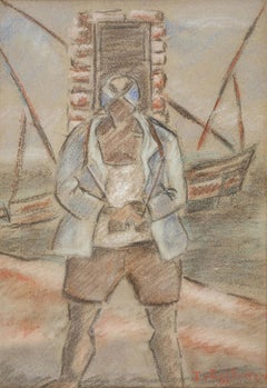 "El Sayyad" Pastel on Paper Painting 12" x 8" inch by Inji Efflatoun