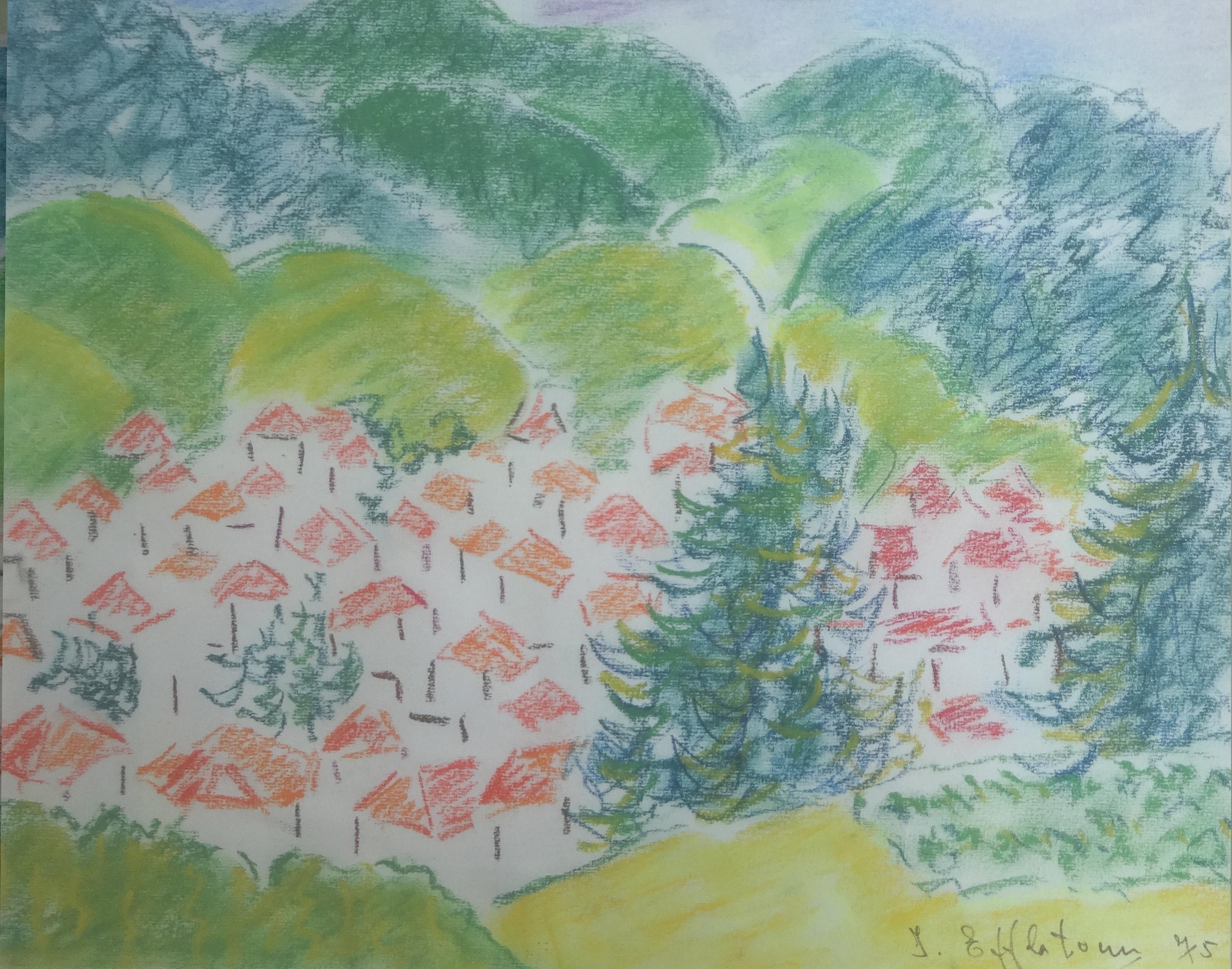 Pastellgemälde „Alpine Village II“ 9