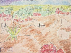 "In the Fields" Pastel Painting 8" x 12" in (circa 1970) by Inji Efflatoun