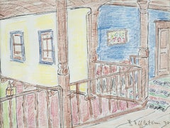 Vintage "Kafr Shokr Farmhouse" Pastel Painting 10" x 12" in (1978) by Inji Efflatoun
