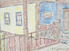 "Kafr Shokr Farmhouse" Pastel Painting 10" x 12" in (1978) by Inji Efflatoun