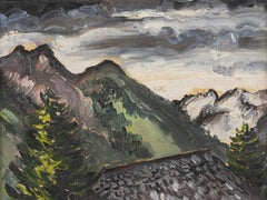"Swiss Countryside II" Landscape Oil Painting 8" x 12" inch by Inji Efflatoun