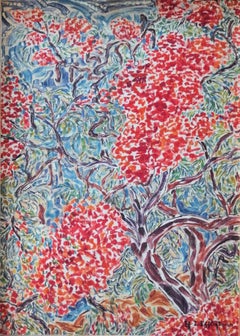 Alberi in fiore in Egitto - Pittura ad olio - Firmata (1972)