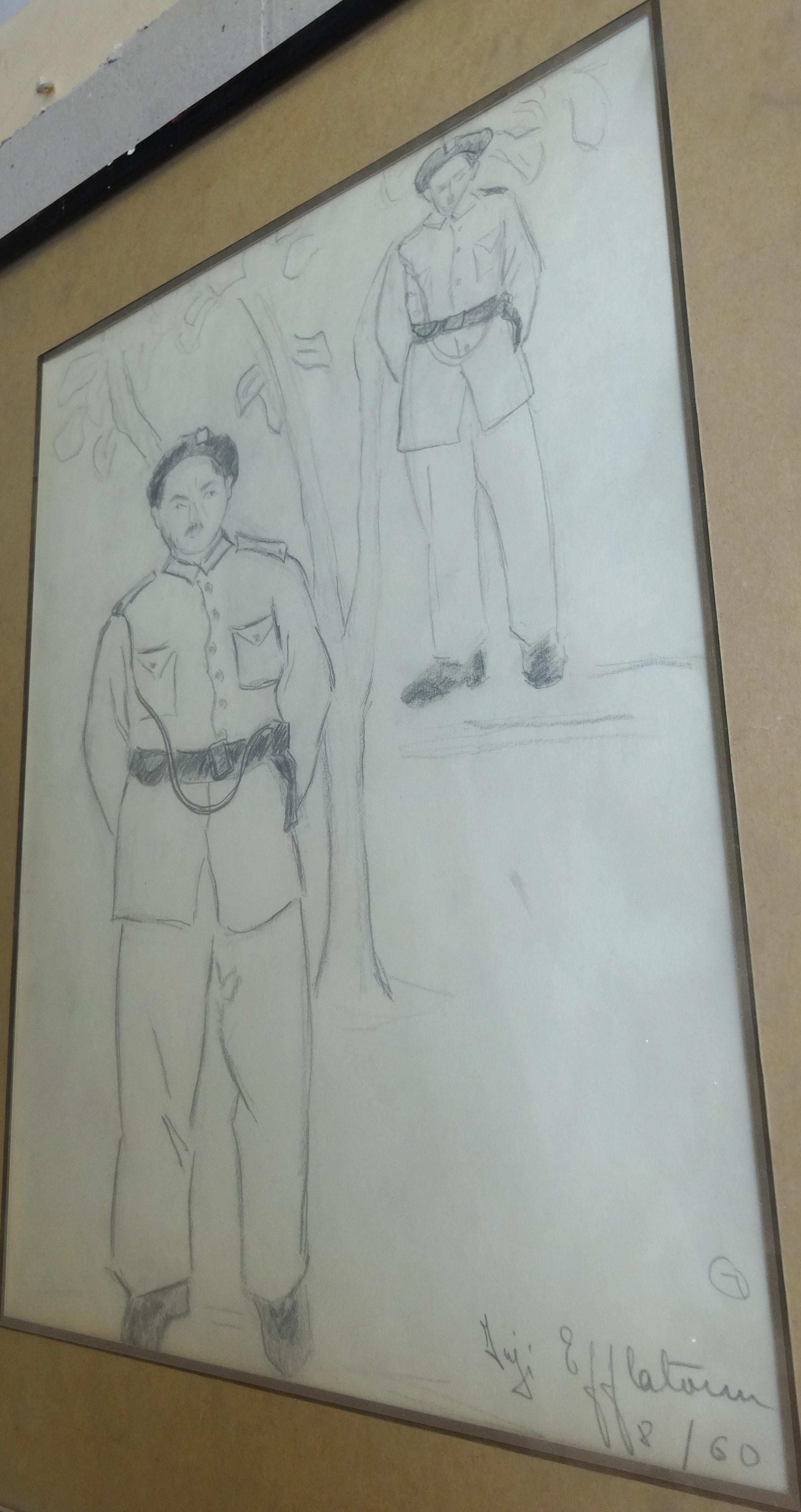 „Standing Officers II“ Tusche auf Papier Gemälde 14