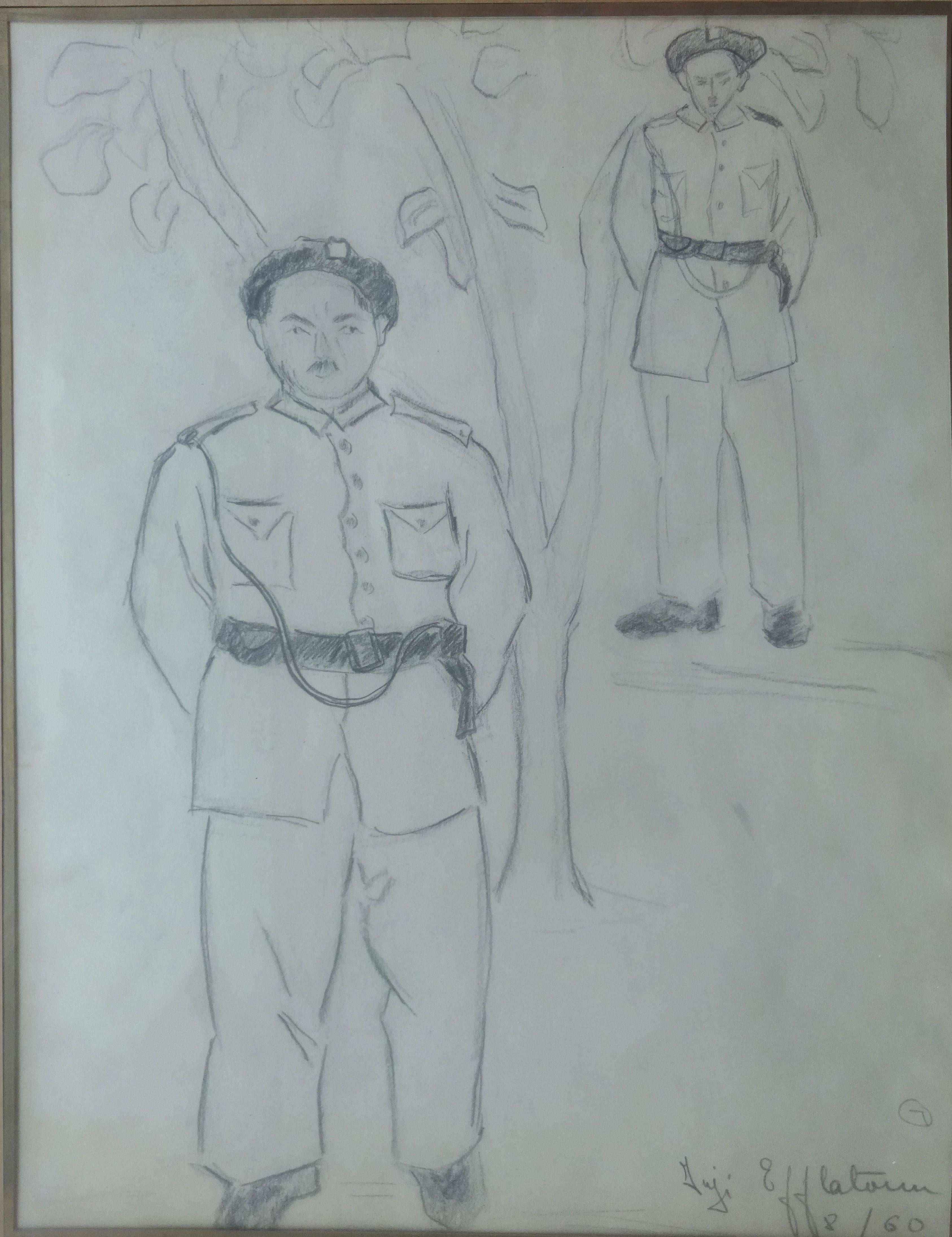 „Standing Officers II“ Tusche auf Papier Gemälde 14