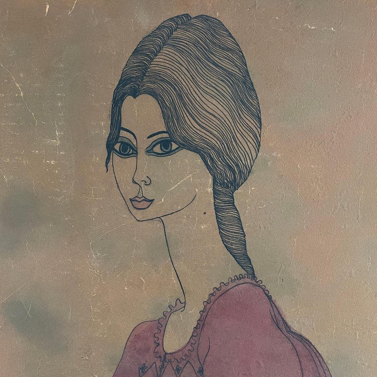 Ink and Watercolor Framed Painting by Iris Brody C. 1960 For Sale at 1stDibs brodz.c