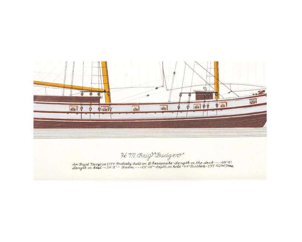 North American Ink and Watercolor of Royal Navy Ship 