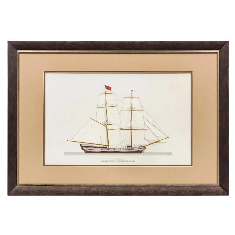Inchiostro e acquerello della nave della Marina Reale "H. M. Bridge Badger" Frank R. Crevier