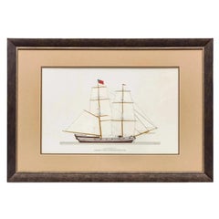 Vintage Ink and Watercolor of Royal Navy Ship "H.M. Bridge Badger" Frank R. Crevier
