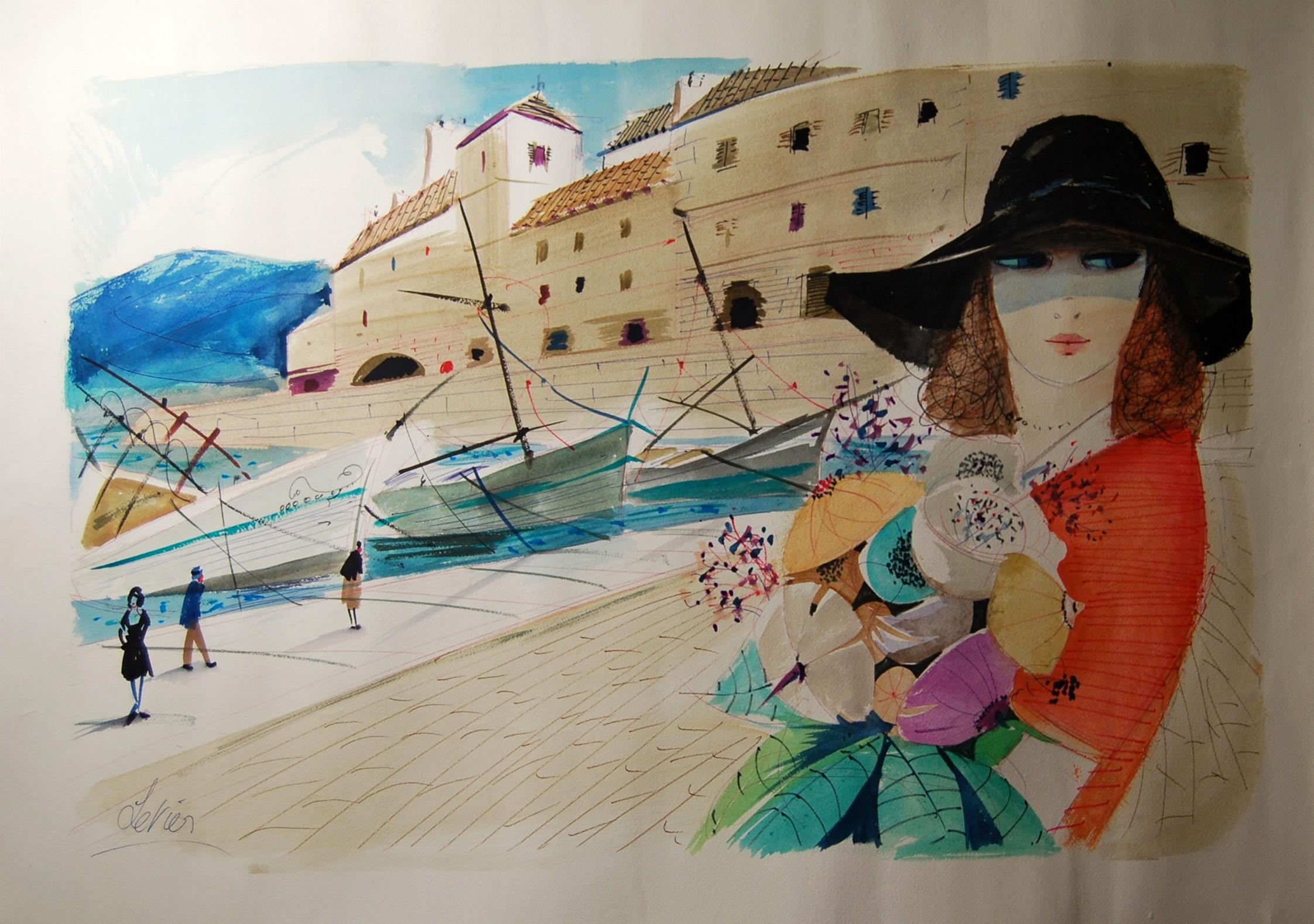 Ink and watercolor of beautiful dimensions signed Charles LEVIER (1920 - 2003) to frame. On the back, a futuristic pencil sketch.

Young woman with bouquet of flowers at the port

Dimensions of the sheet: 64 x 90 cm

Ink and watercolor signed