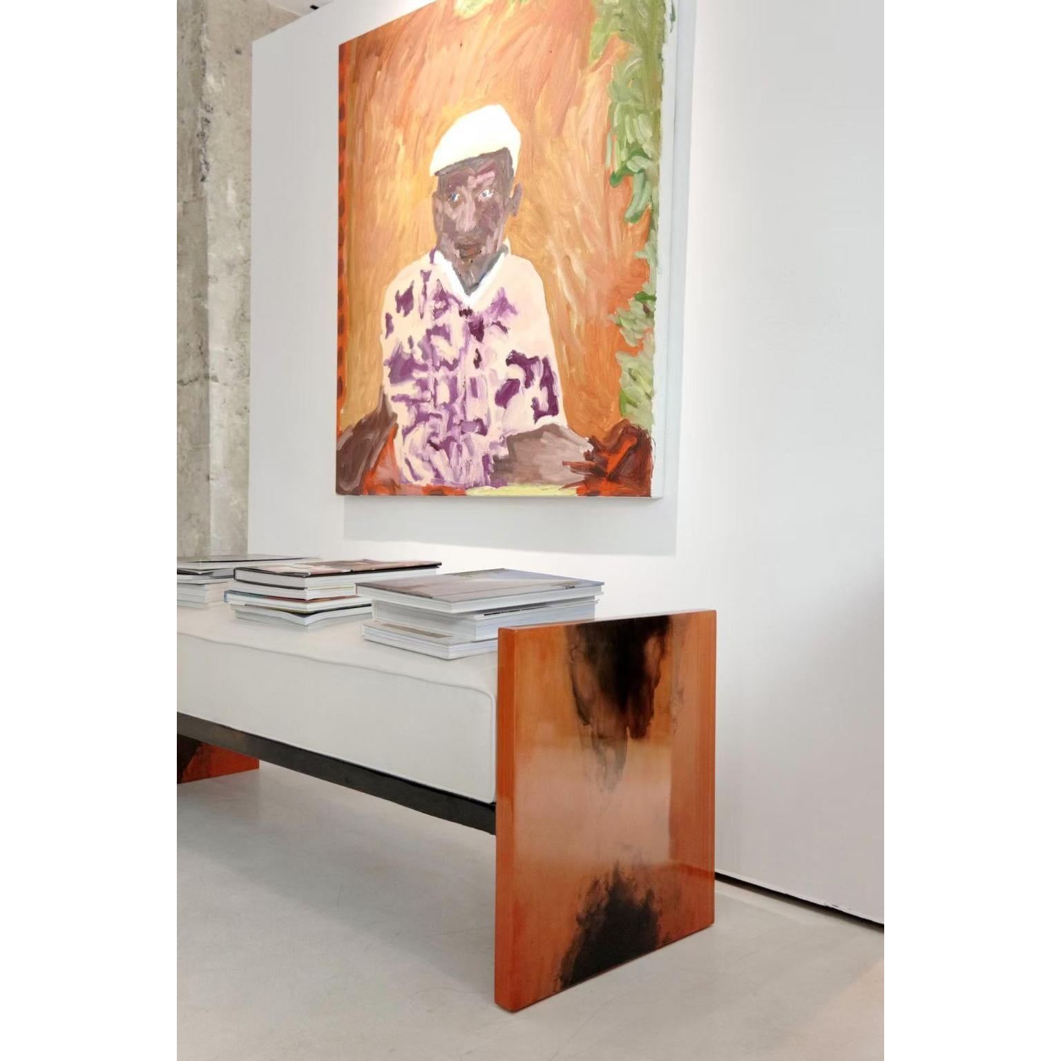 Modern Ink Bench in Gradient Solid Wood & Wool by Artempo For Sale