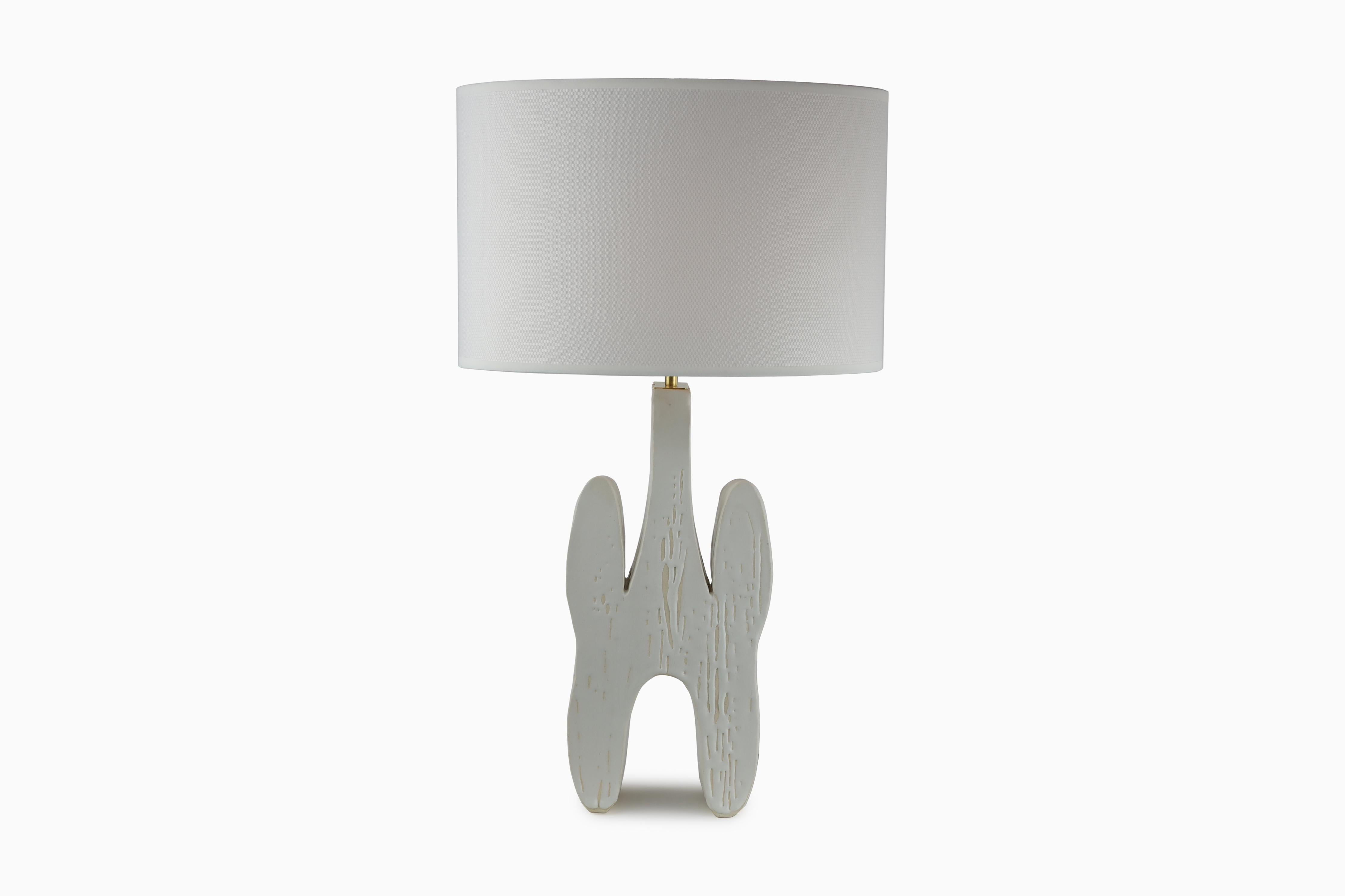 Mid-Century Modern Inkblot Table Lamp in ceramic with a silk shade by Christopher Kreiling For Sale