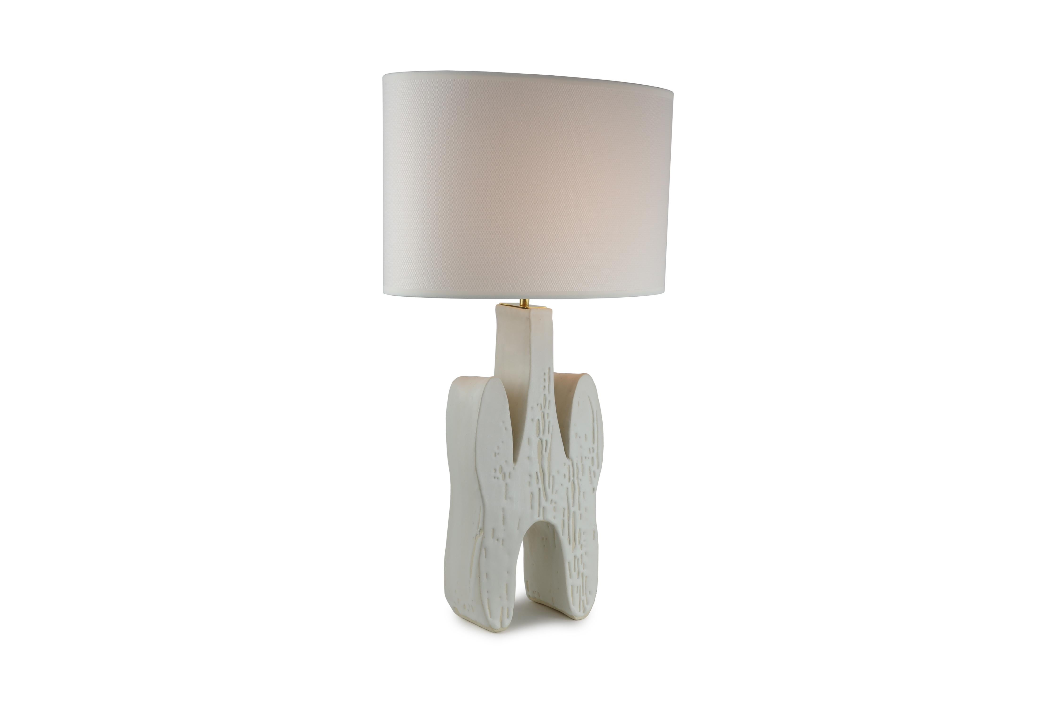 Glazed Inkblot Table Lamp in ceramic with a silk shade by Christopher Kreiling For Sale