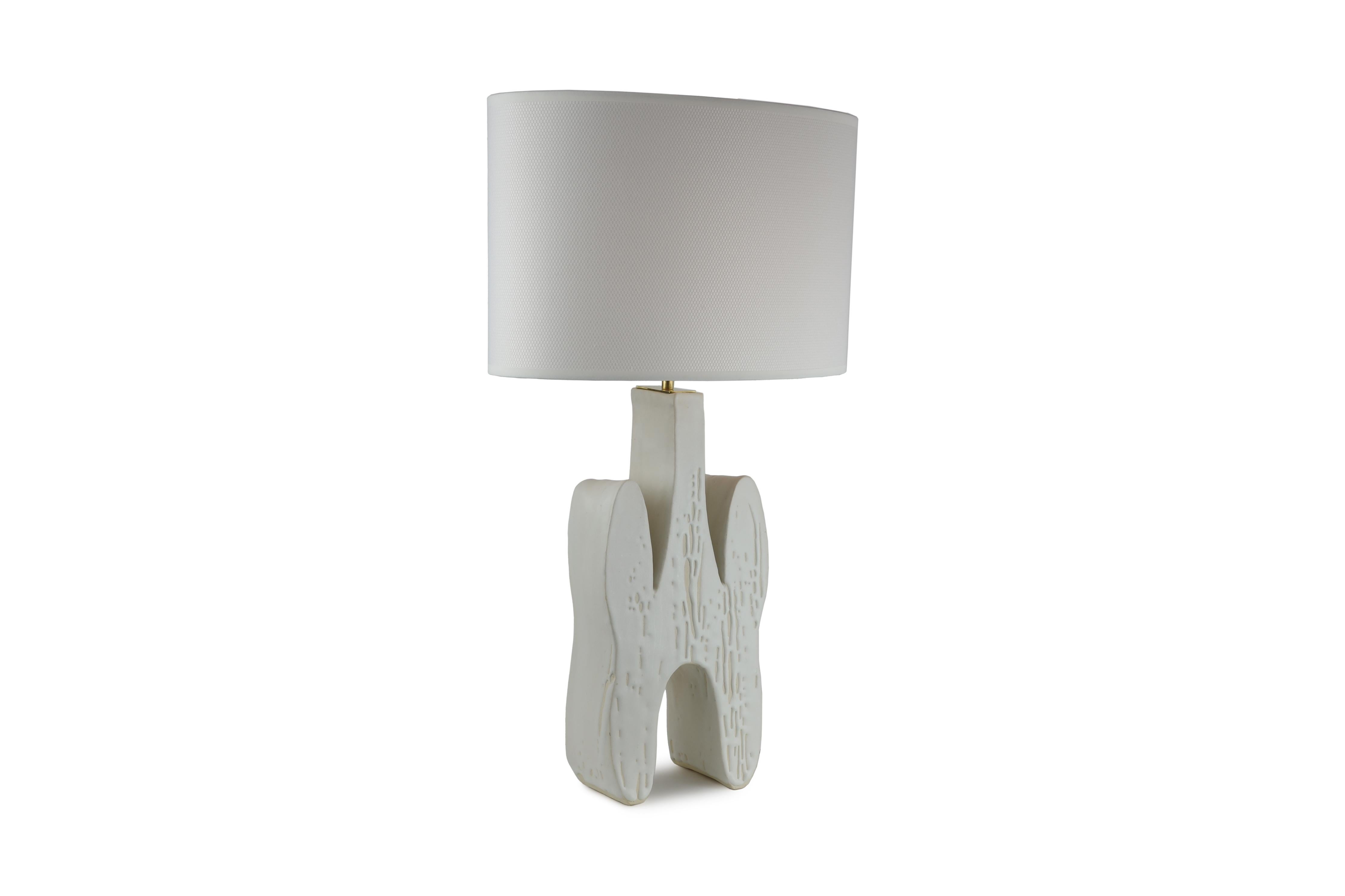 Inkblot Table Lamp in ceramic with a silk shade by Christopher Kreiling In New Condition For Sale In Los Angeles, CA