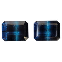 Ink Blue Bicolor Natural Tourmaline Pair 12.95 Carat Emerald Cut Loose Gemstones