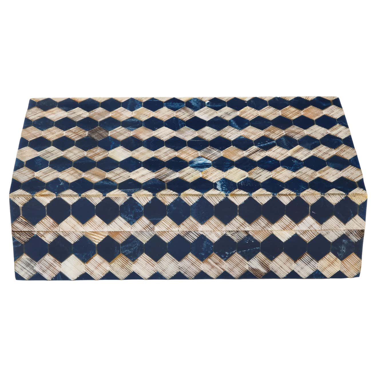Ink Blue/Natural Horn Checkerboard Box For Sale at 1stDibs