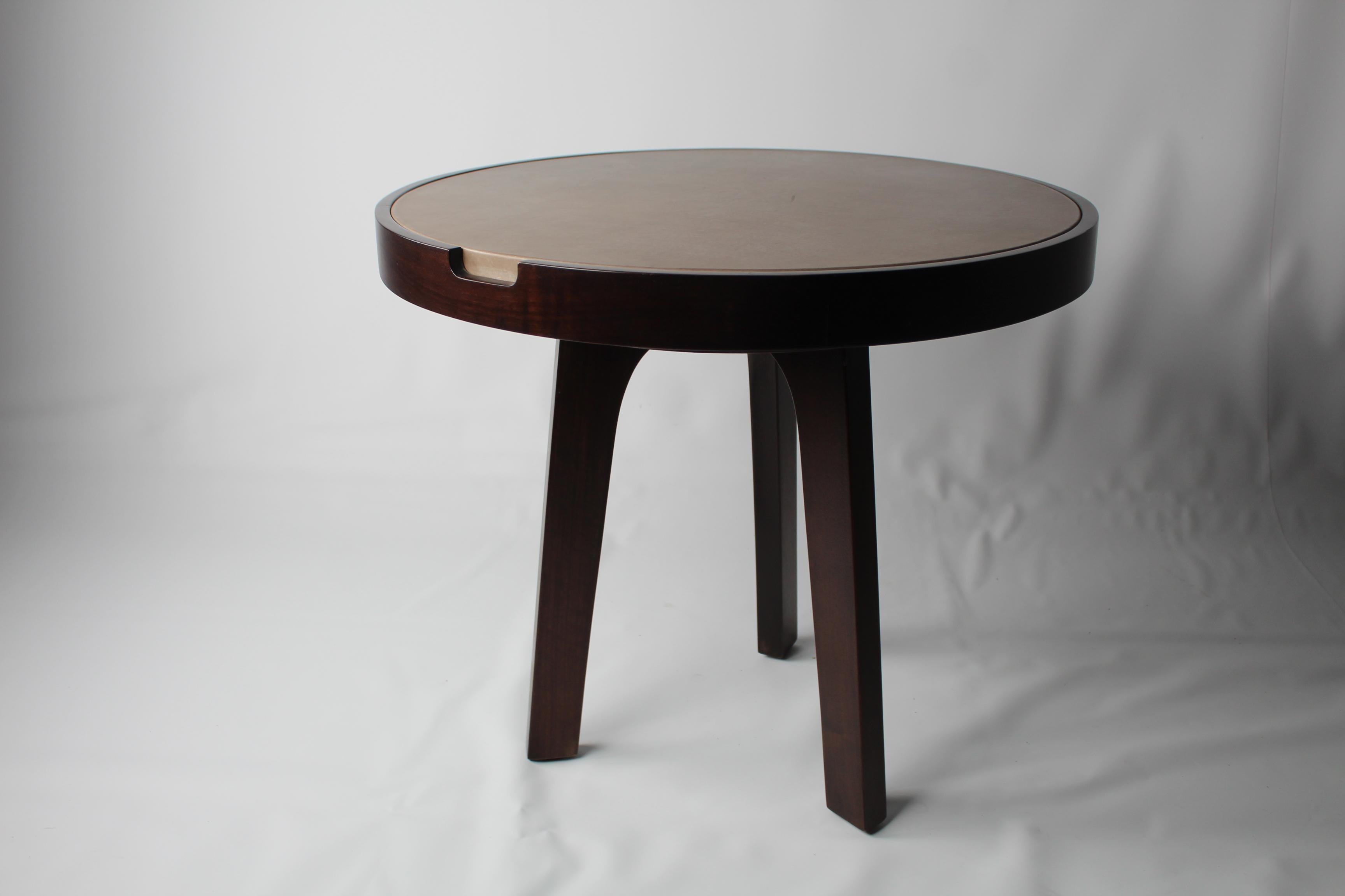 Ink Brown Cocktail Table in Mahogany and Leather Top For Sale 6