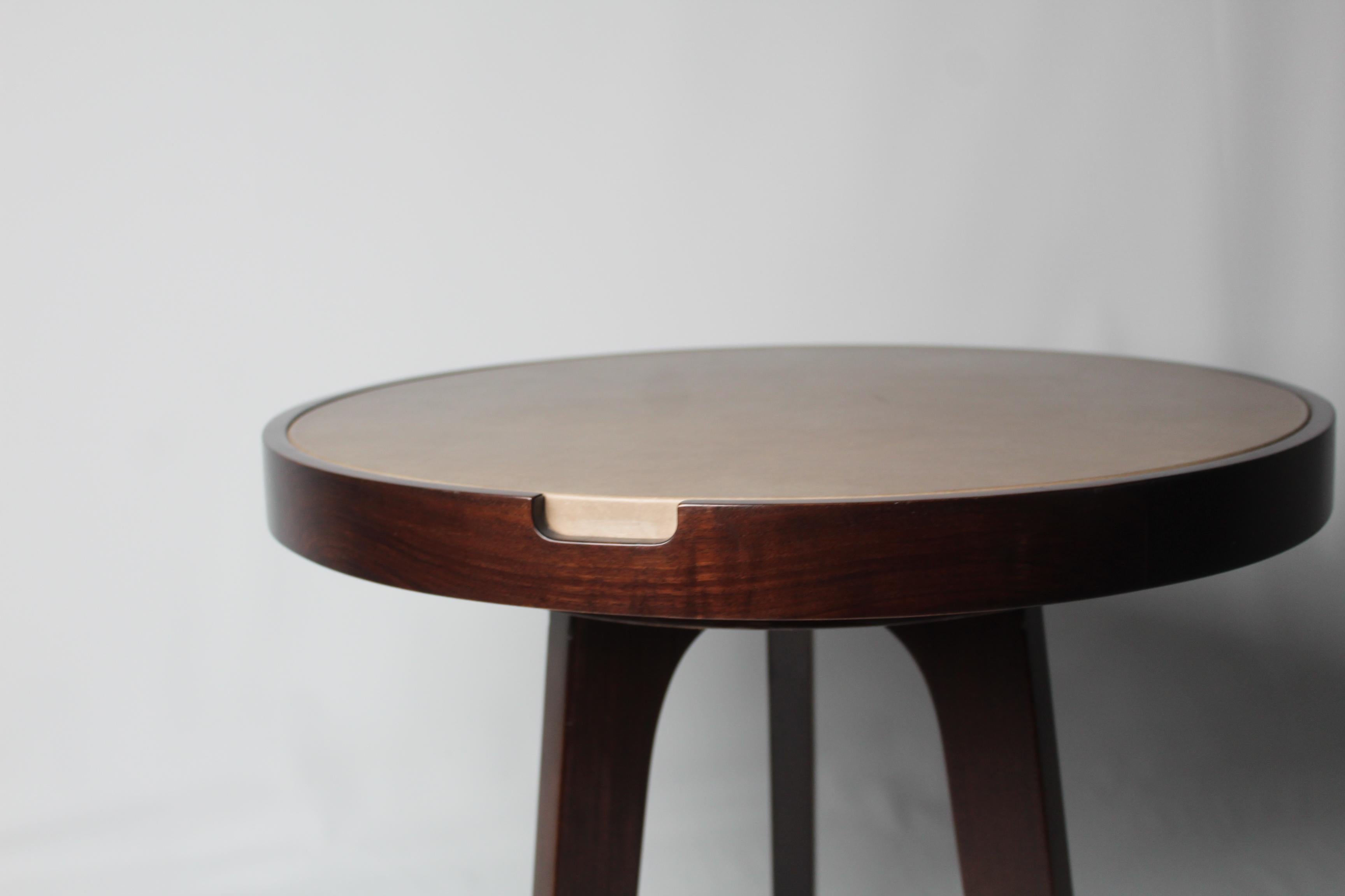 Contemporary Ink Brown Cocktail Table in Mahogany and Leather Top For Sale