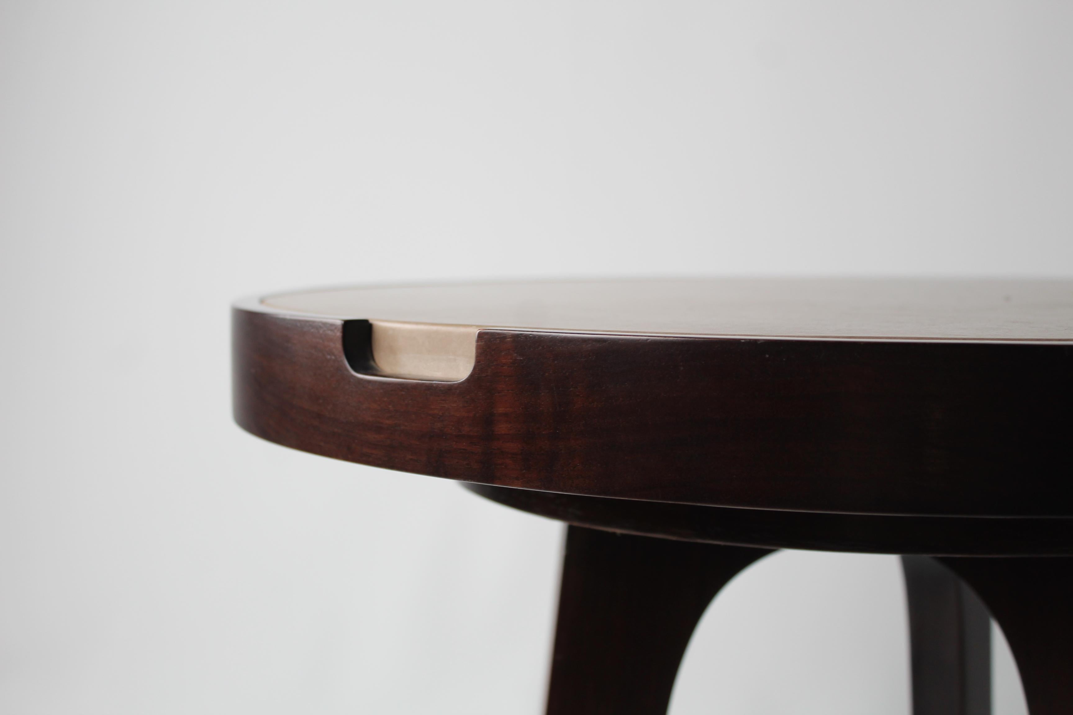 Ink Brown Cocktail Table in Mahogany and Leather Top For Sale 2