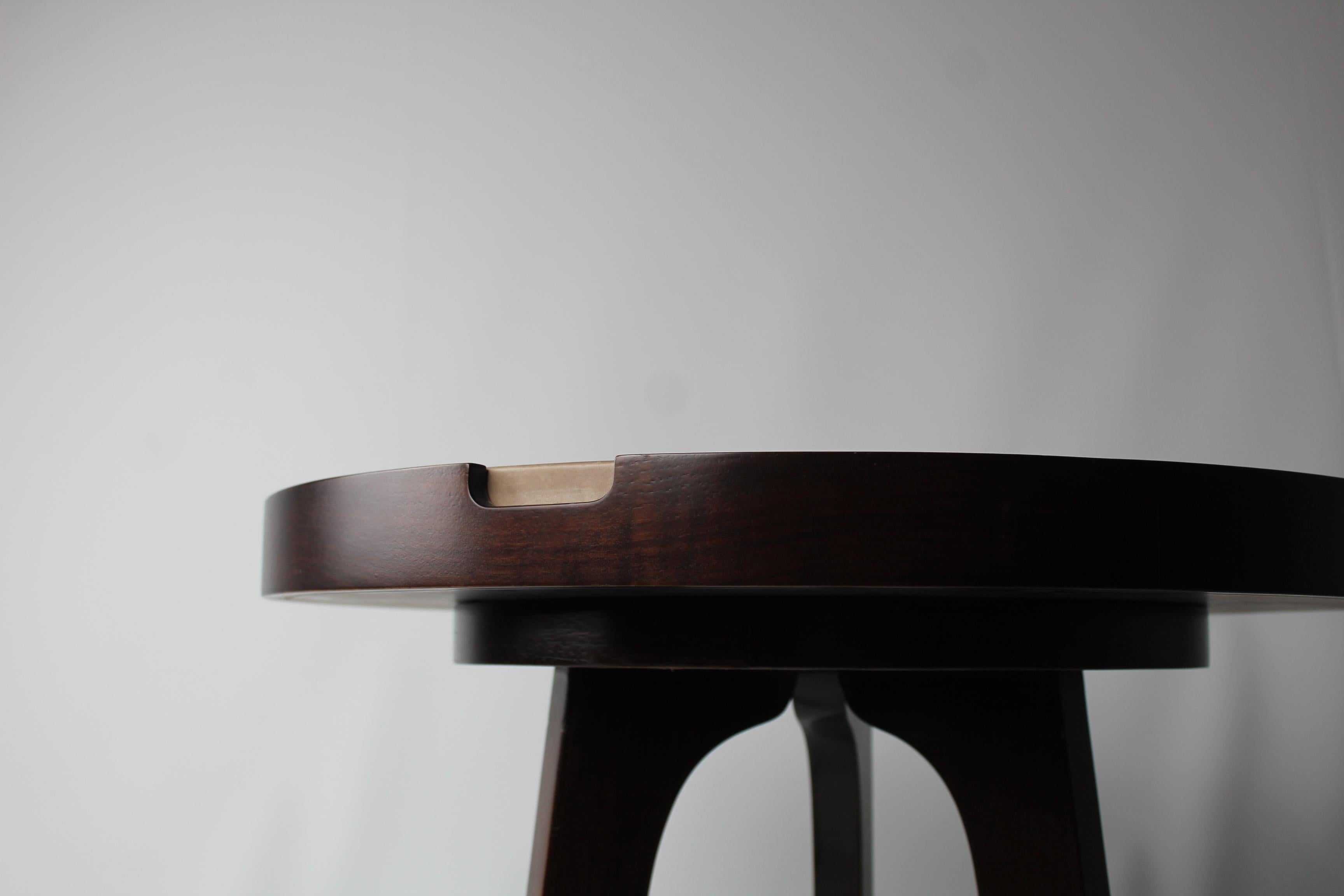 Ink Brown Cocktail Table in Mahogany and Leather Top For Sale 3