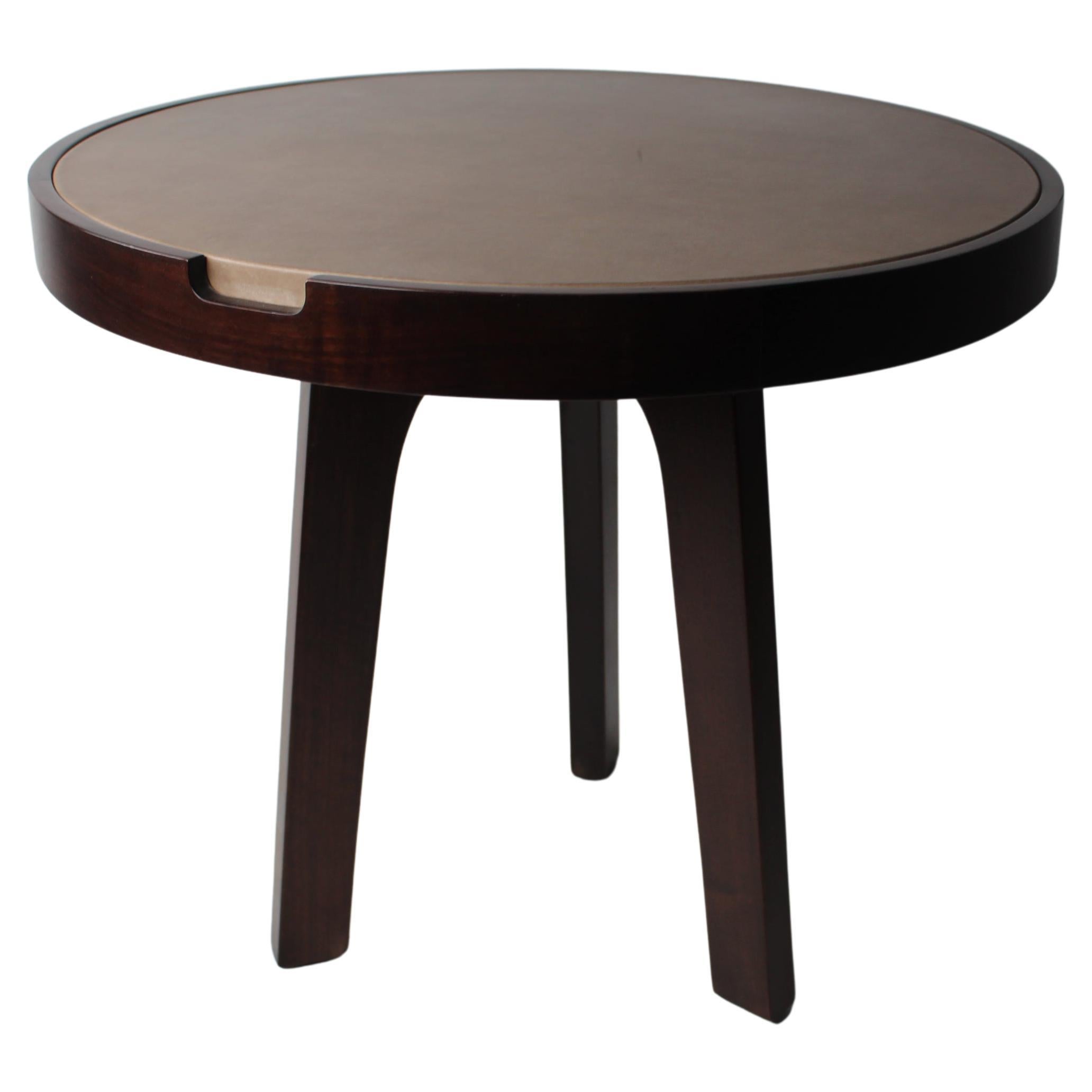 Ink Brown Cocktail Table in Mahogany and Leather Top For Sale