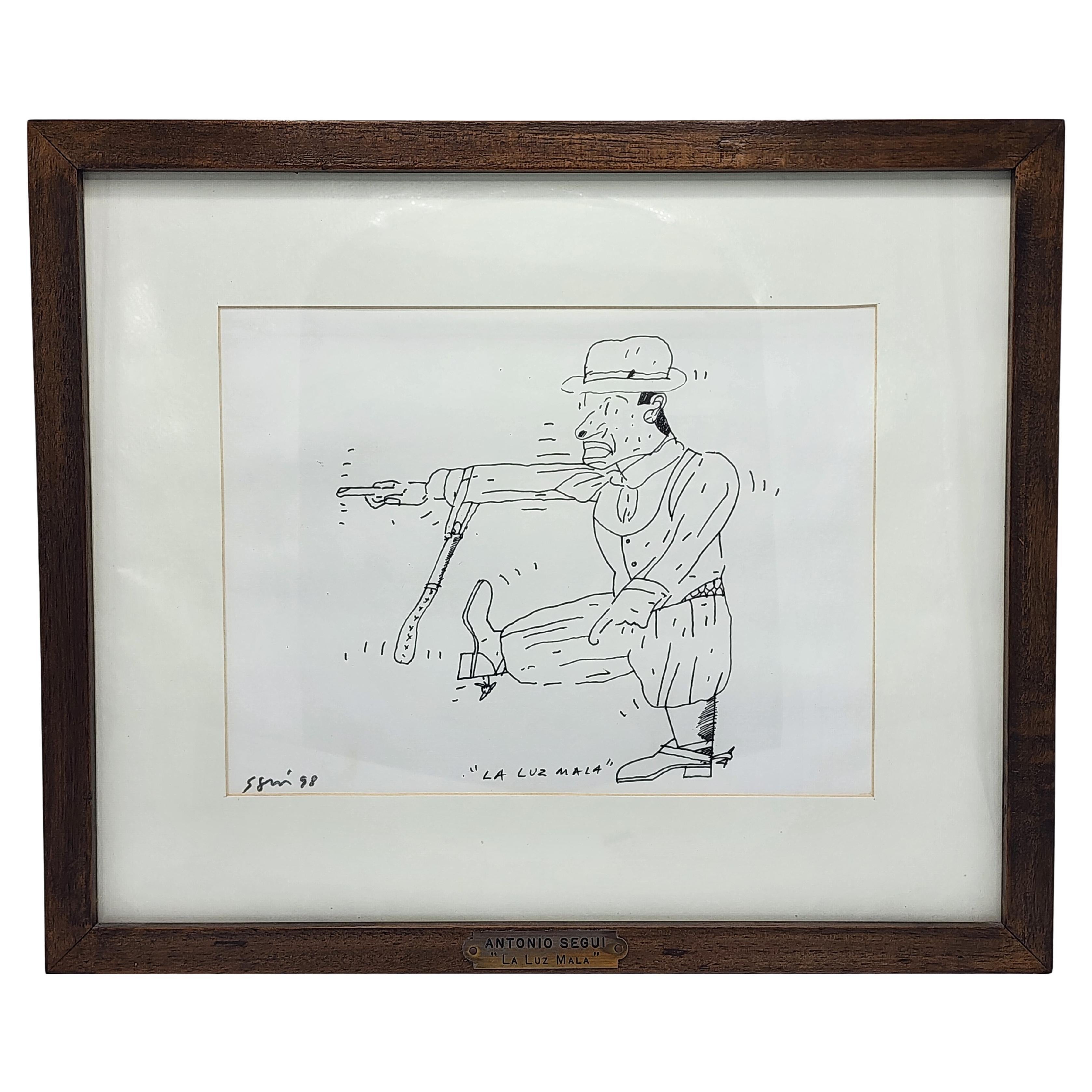 Disegno a inchiostro di Antonio Segui intitolato "La cattiva luce". in vendita
