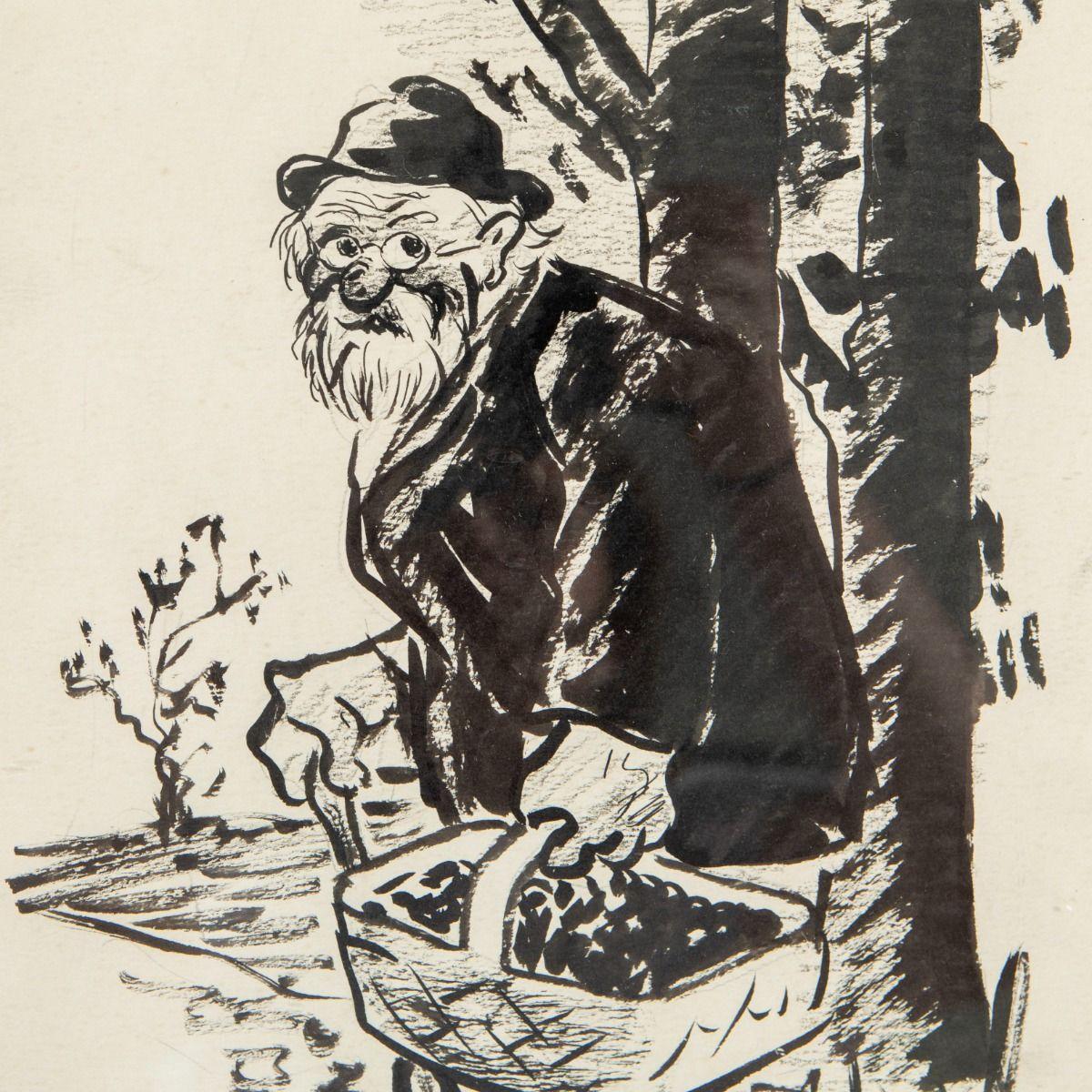Danish Ink Drawing by Storm P. (Robert Storm Petersen), Signed and Framed For Sale