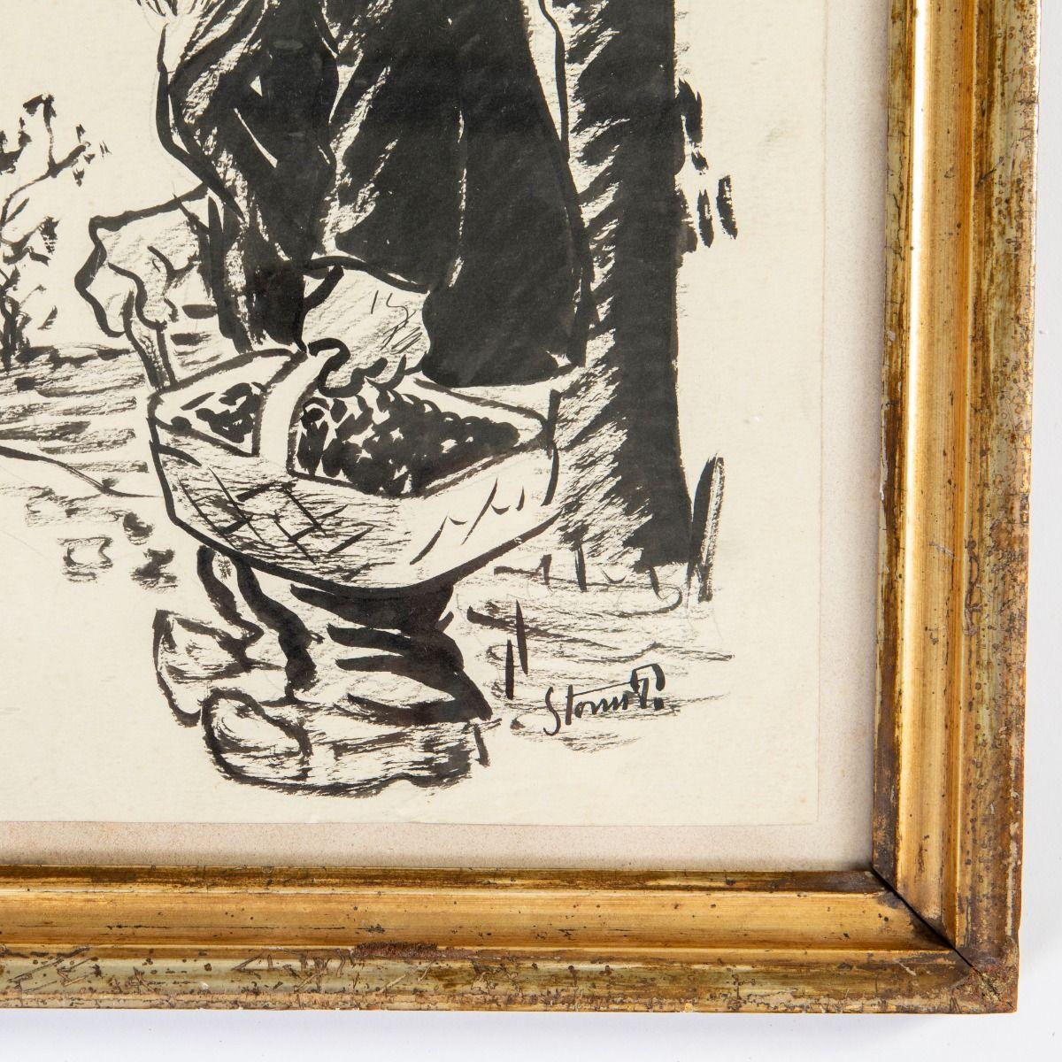Gilt Ink Drawing by Storm P. (Robert Storm Petersen), Signed and Framed For Sale