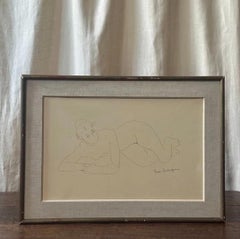 Ink Drawing, Reclining Female Nude, by Pierre Ambrogiani (French, 1907-1985)
