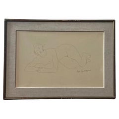 Ink Drawing, Reclining Female Nude, by Pierre Ambrogiani (French, 1907-1985)