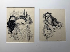 Ink Drawings of Veiled Women by Charles Burki, 1948 – Orientalist Illustrations