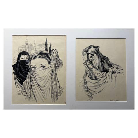 Ink Drawings of Veiled Women by Charles Burki, 1948 – Orientalist Illustrations