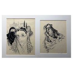 Ink Drawings of Veiled Women by Charles Burki, 1948 – Orientalist Illustrations