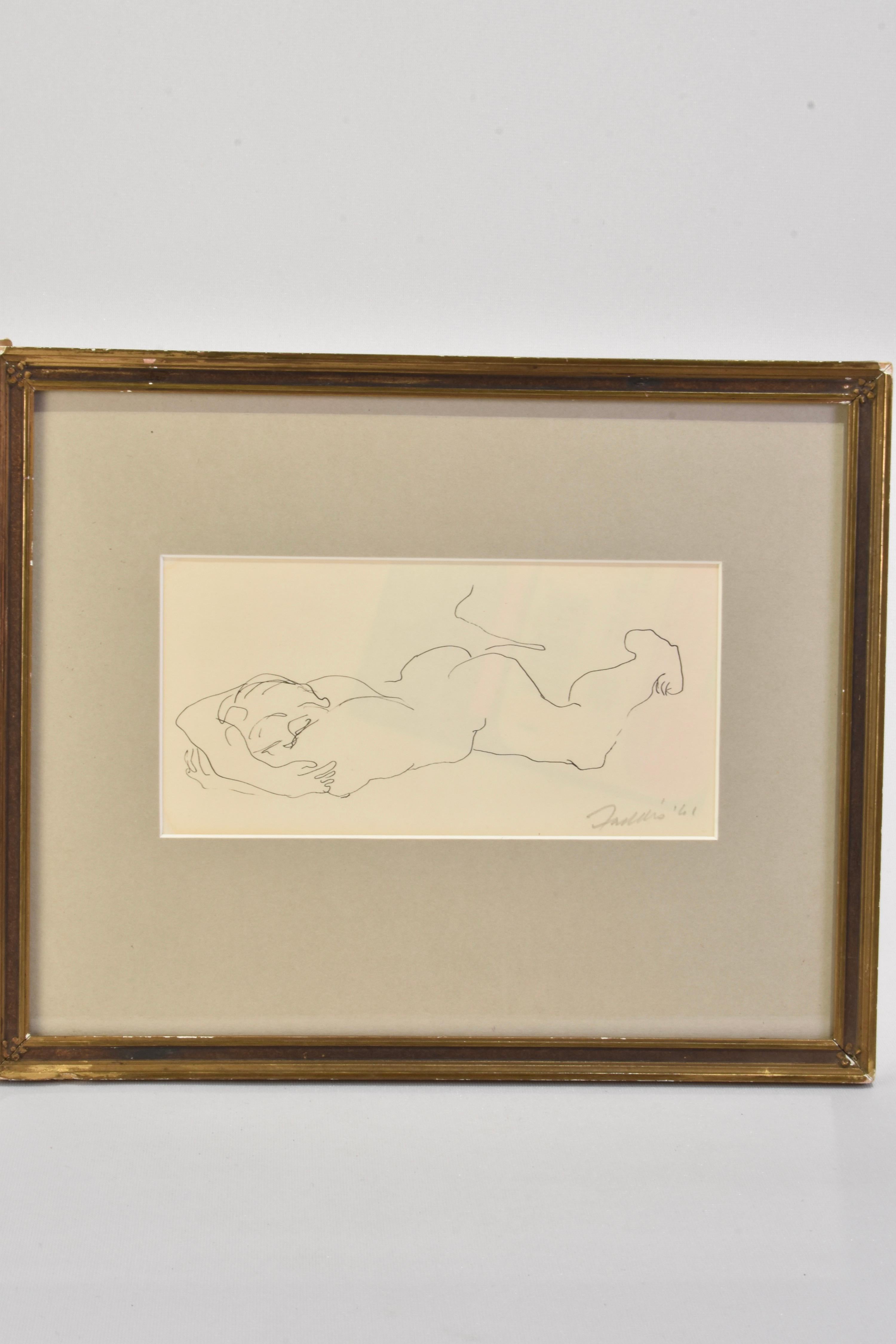 Ink Figure, Framed In Good Condition In Richmond, VA