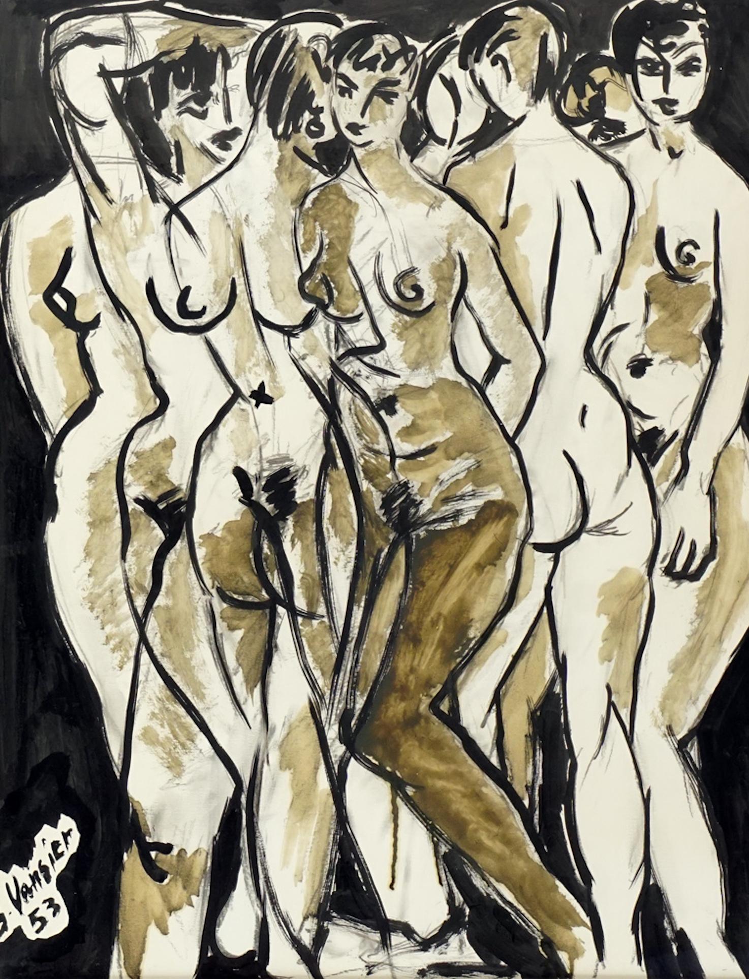 Tusche auf Papier mit Aktdarstellungen 