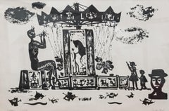 Ink on paper titled "Epreuve de l'artiate", work by Fedor Vaic, Yugoslavia 1950s