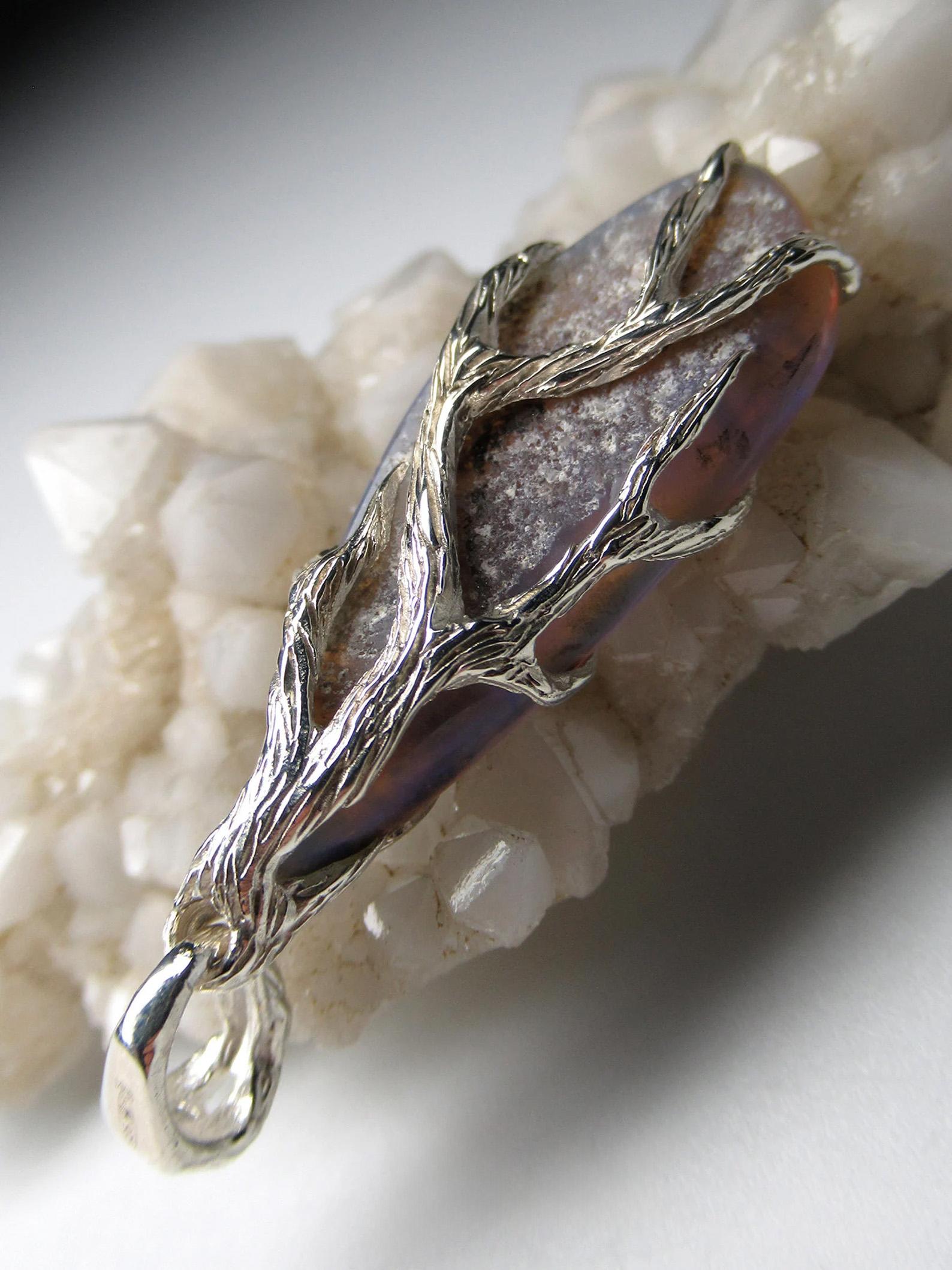 Ciondolo d'argento di opale d'inchiostro Opale blu autentico Regalo di alta gioielleria lotr in vendita 3