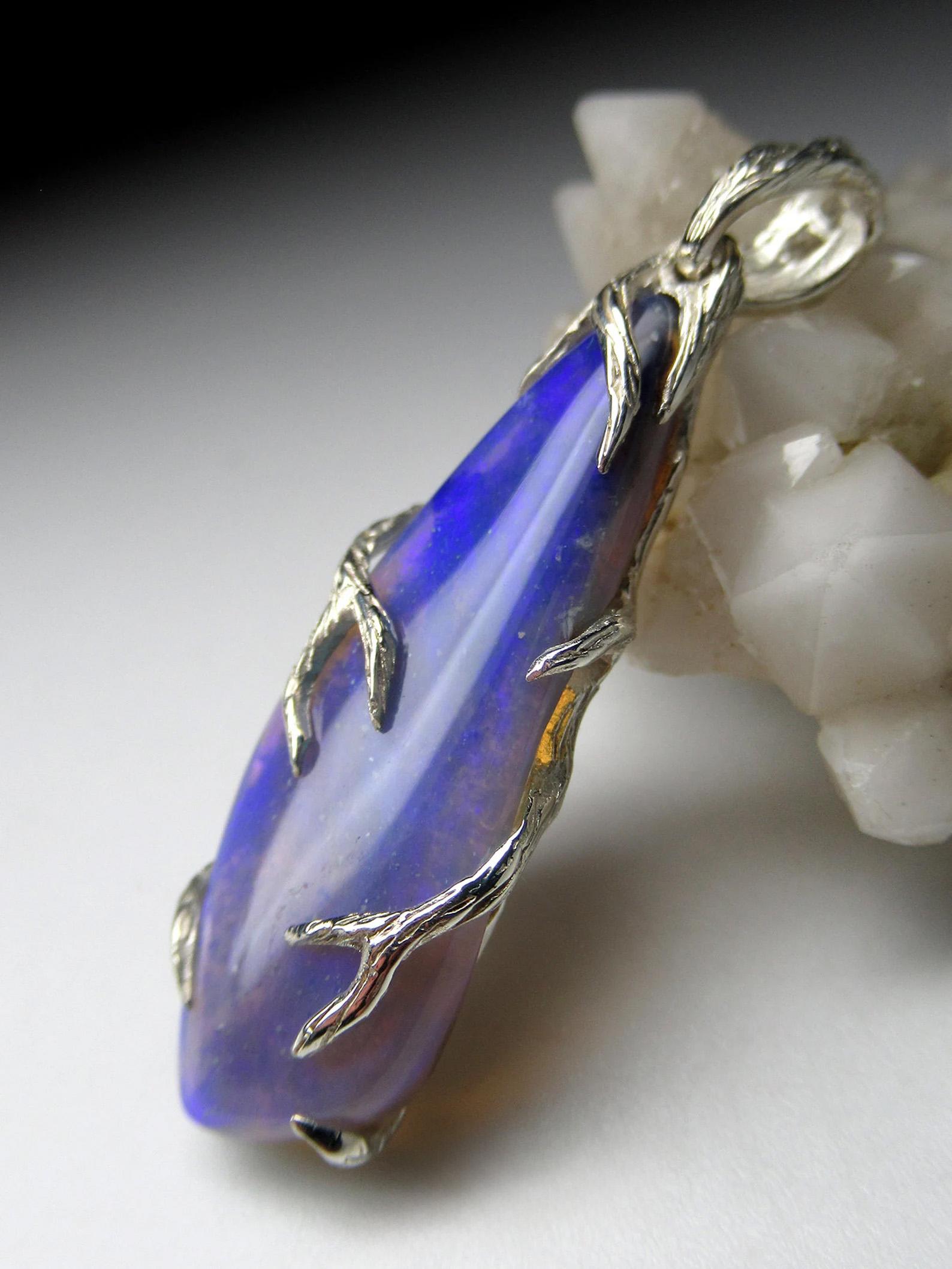 Ink Opal Silver Pendant Blue Genuine Opal Fine Unisex Jewelry  For Sale 3