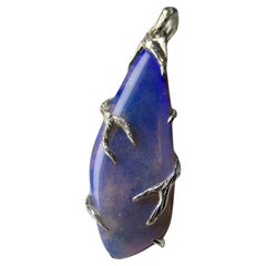 Ink Opal Silver Pendant Blue Genuine Opal Fine Unisex Jewelry 