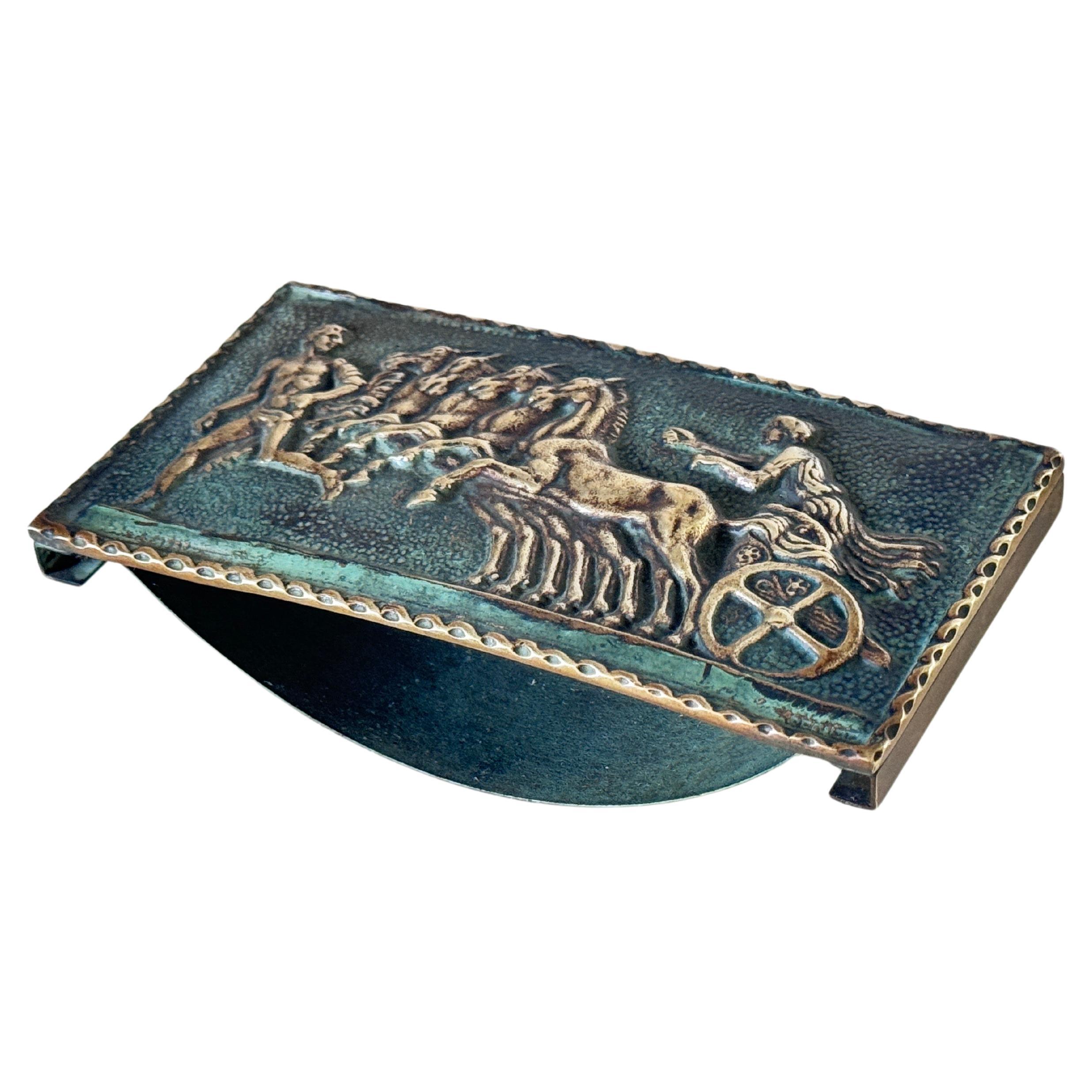 Pad d'encre Le Verrier en bronze, couleur vert et or en vente